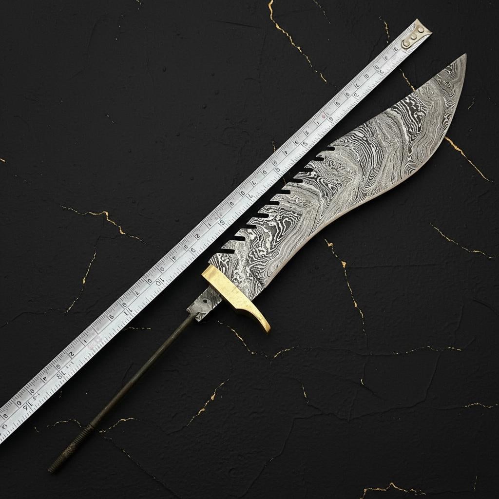 Twisted Pattern Damascus Steel Kukri Blade Blank 14 Inch Hand Forged Rat Tail Tang - 3