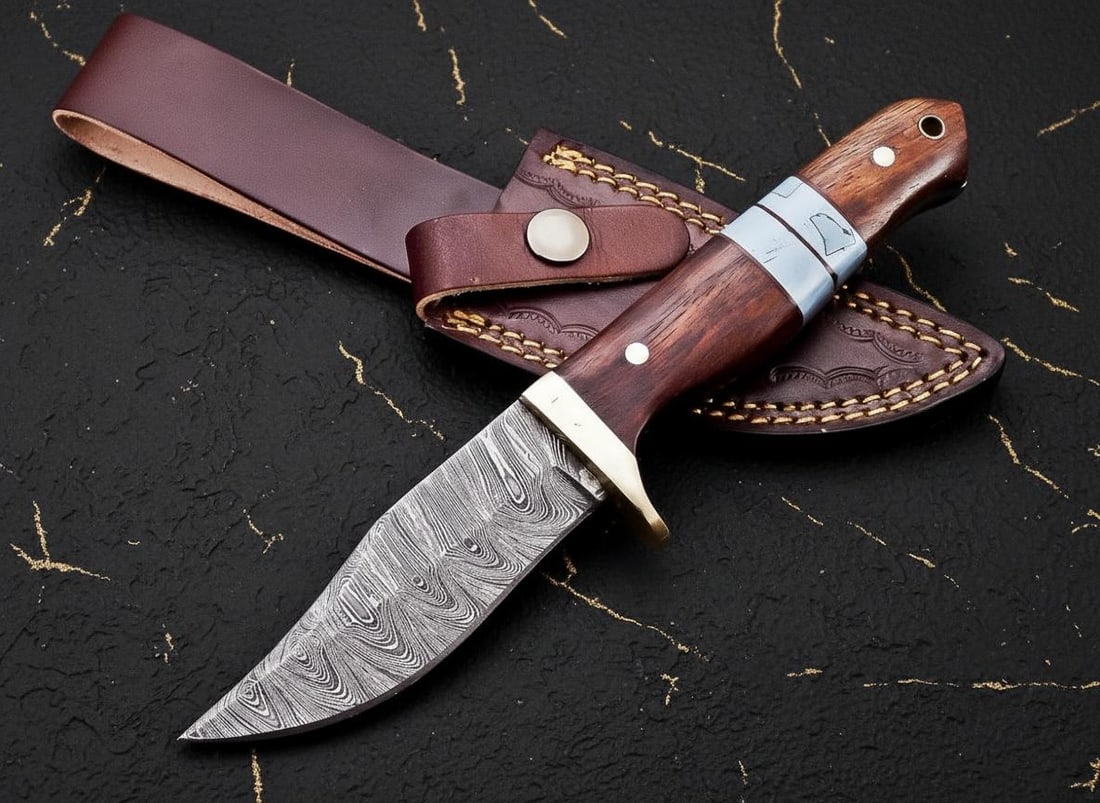 Hand Forged Damascus Steel Skinner Knife, Full Tang Drop Point Blade with Wood Handle, USA Made: Title:Hand Forged Damascus Steel Skinner Knife, Full Tang Drop Point Blade with Wood Handle, USA MadeDescription:Discover this expertly hand forged hunting knife, crafted in the United States from