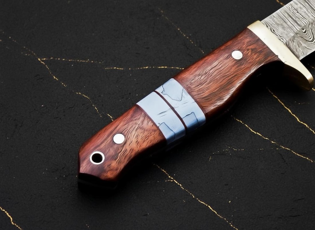 Hand Forged Damascus Steel Skinner Knife, Full Tang Drop Point Blade with Wood Handle, USA Made - 4