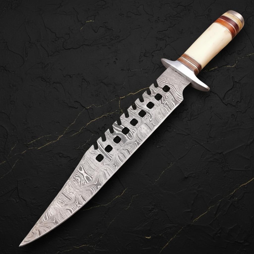 Hand Forged Pakistani Bowie Knife Damascus Steel Blade Wood Handle Hunting Tool (1 of 6)