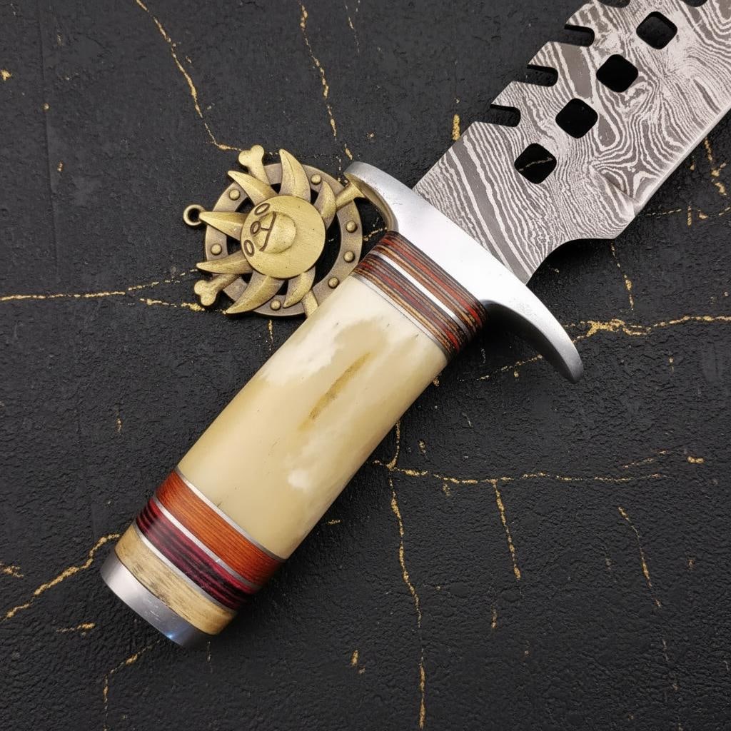 Hand Forged Pakistani Bowie Knife Damascus Steel Blade Wood Handle Hunting Tool - 3