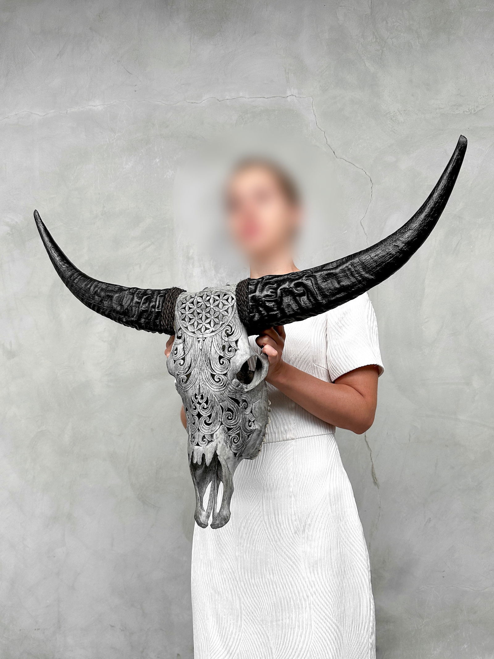 Grey buffalo skull - Flower of life motif - 2