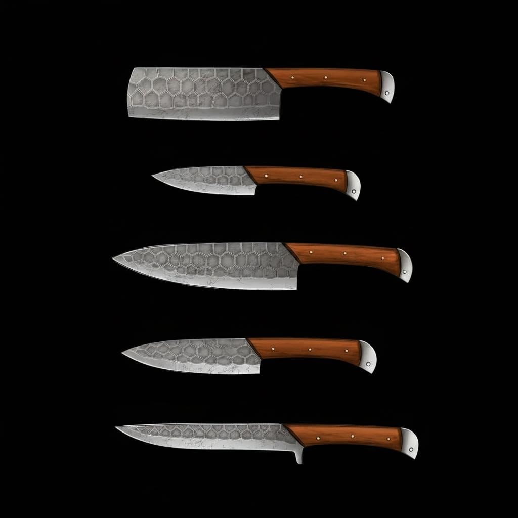 Hand-Forged Damascus Steel 5-Piece Chef Knife Set with Rosewood Handles - 6