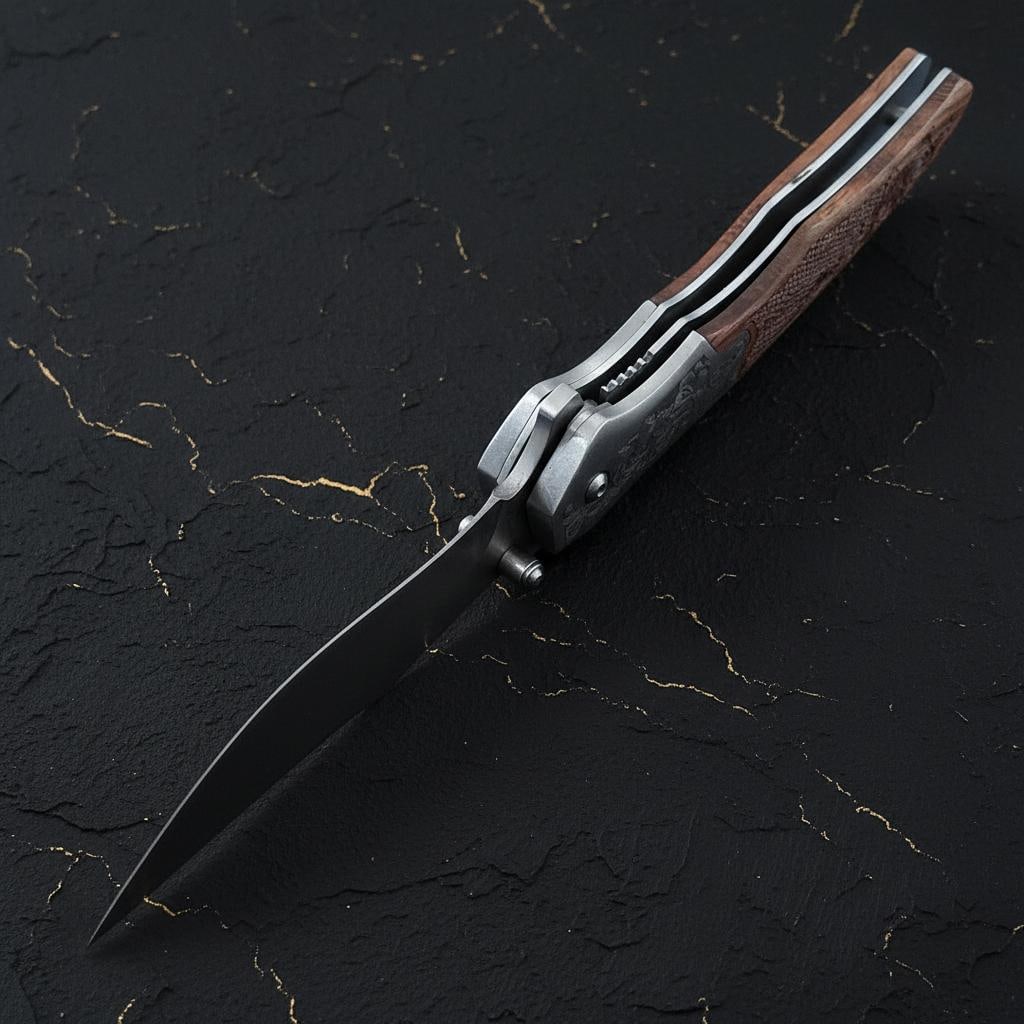 Checkered Wood Handle S&W Unwavered Folding Knife with 3.5" Assisted Satin Blade - 2