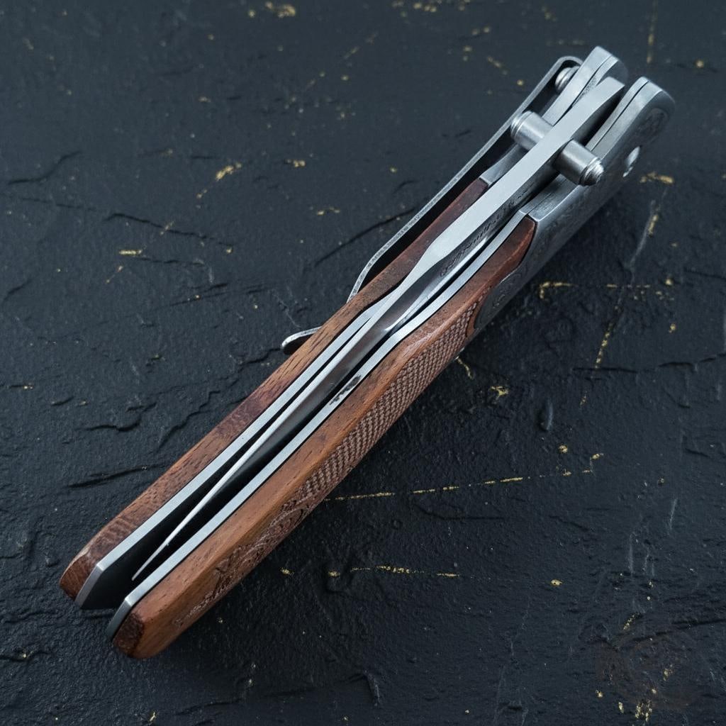 Checkered Wood Handle S&W Unwavered Folding Knife with 3.5" Assisted Satin Blade - 4