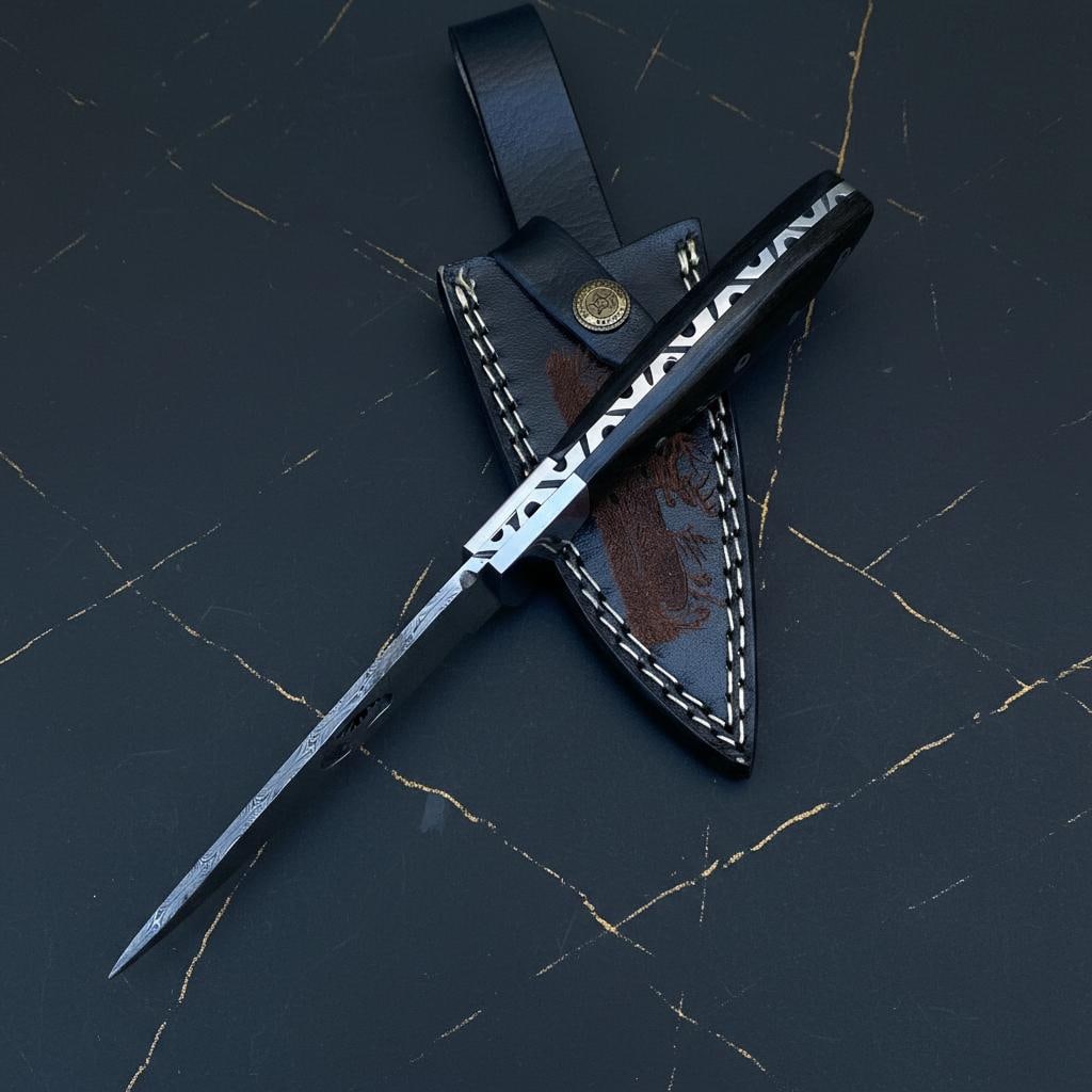 Twisted Damascus Steel Hunting Knife 8-inch Fixed Blade Skinner with Custom Resin Handle - 5