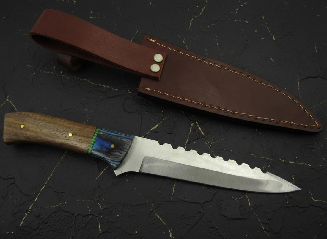 Handcrafted 10.5 Inch Fixed Blade Knife by Ashen Edge with Wood Handle & Sheath - 2