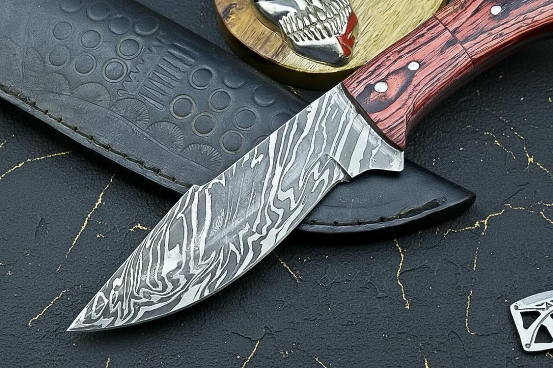 Handmade Full Tang Damascus Steel Knife with Wood Handle USA Made Outdoor Tool - 3