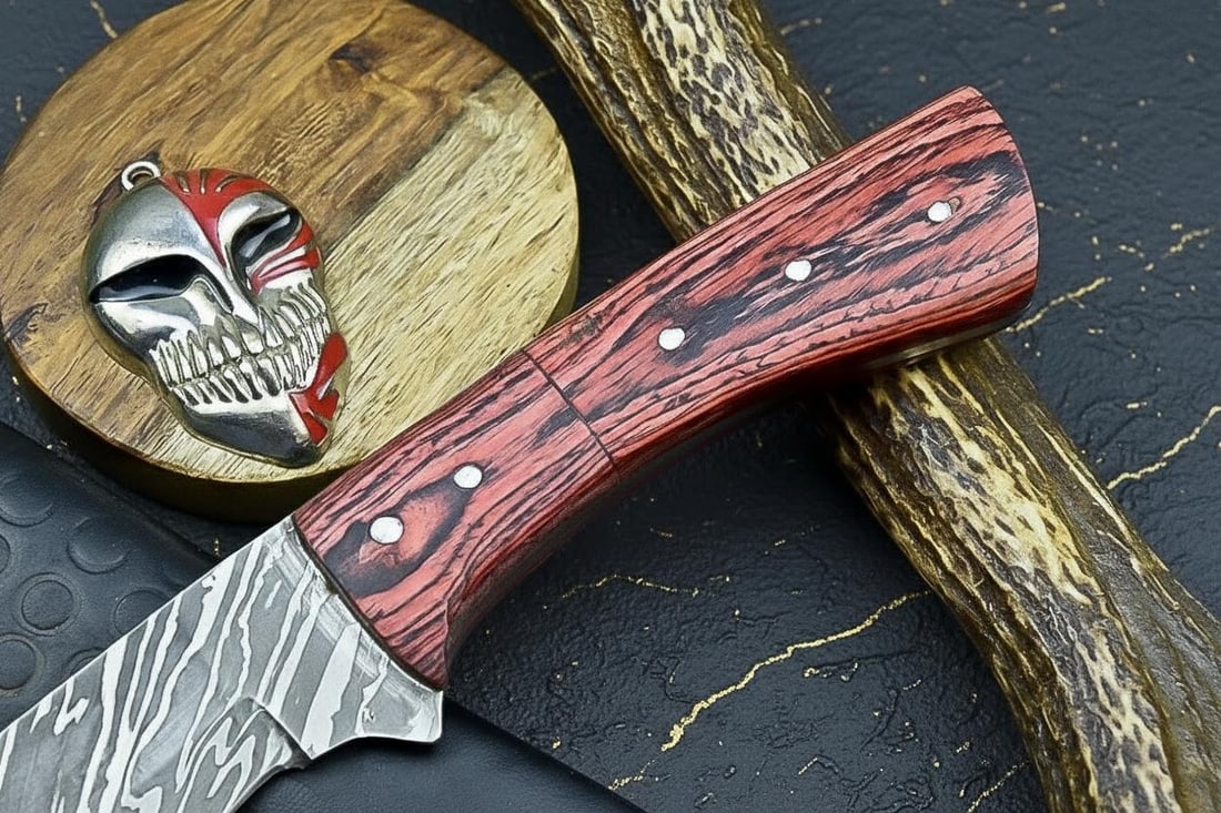 Handmade Full Tang Damascus Steel Knife with Wood Handle USA Made Outdoor Tool - 4