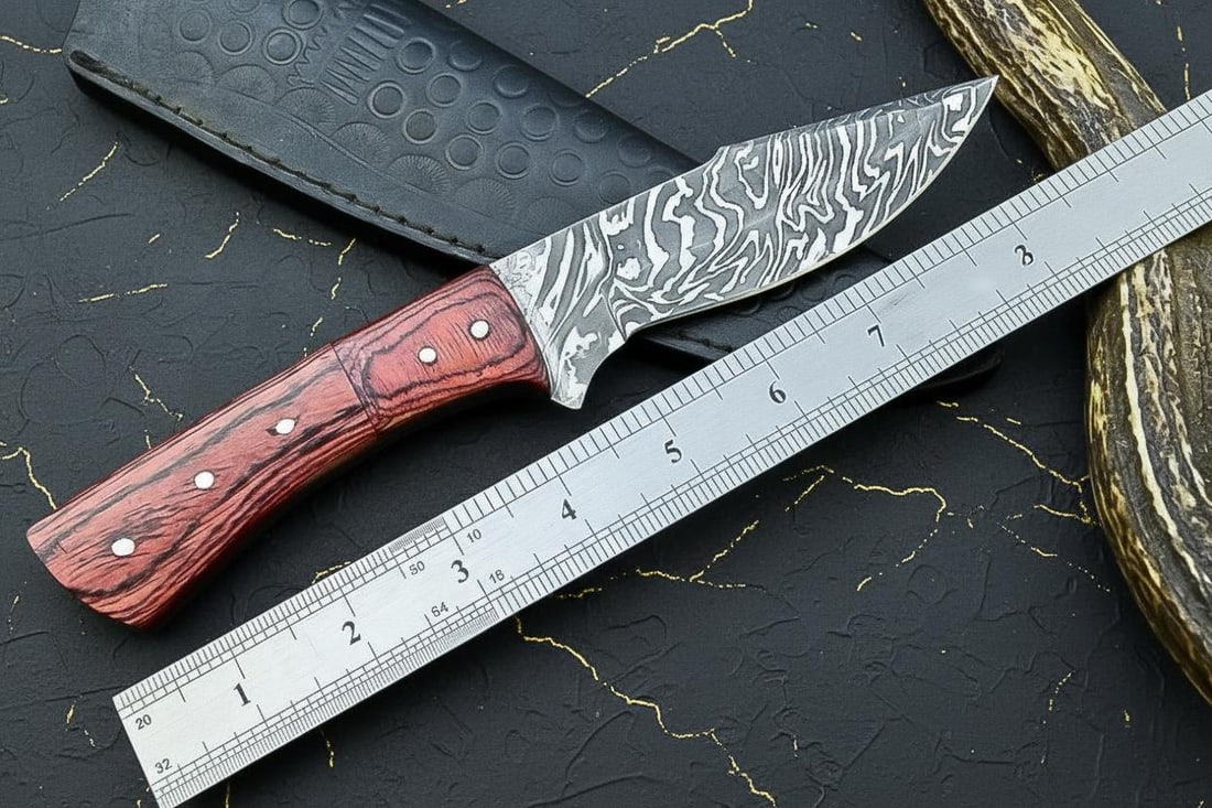 Handmade Full Tang Damascus Steel Knife with Wood Handle USA Made Outdoor Tool - 6