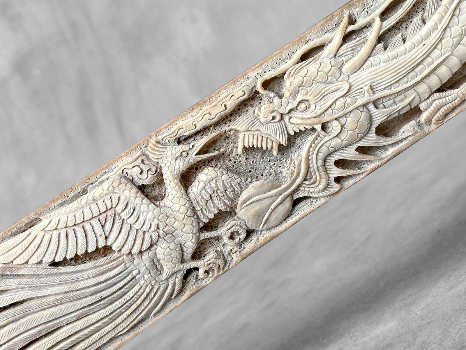 Impressive engraved swordfish rostrum - Dragon Phoenix motif - 3