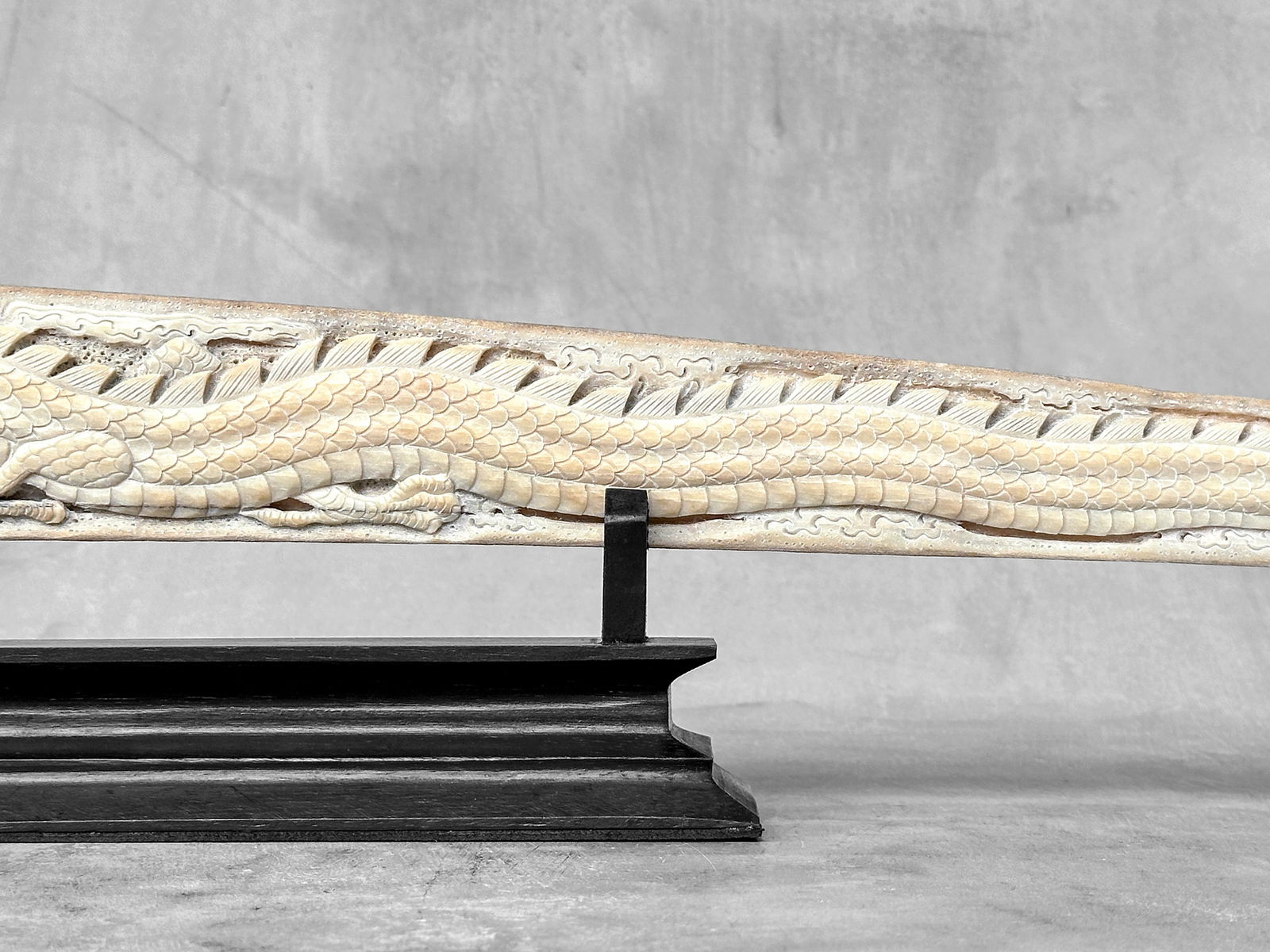 Impressive engraved swordfish rostrum - Dragon Phoenix motif - 8