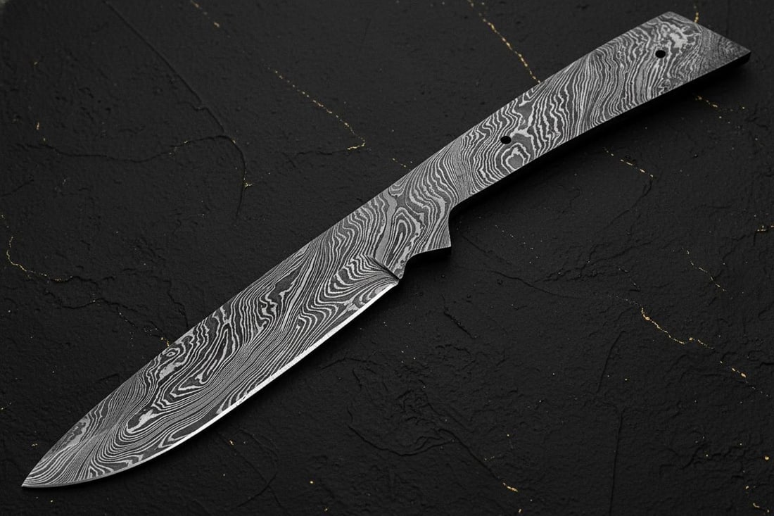 8" Full Tang Blade Blank in Twisted Damascus Steel Hand Forged Knife Making Supply with Sheath - 2