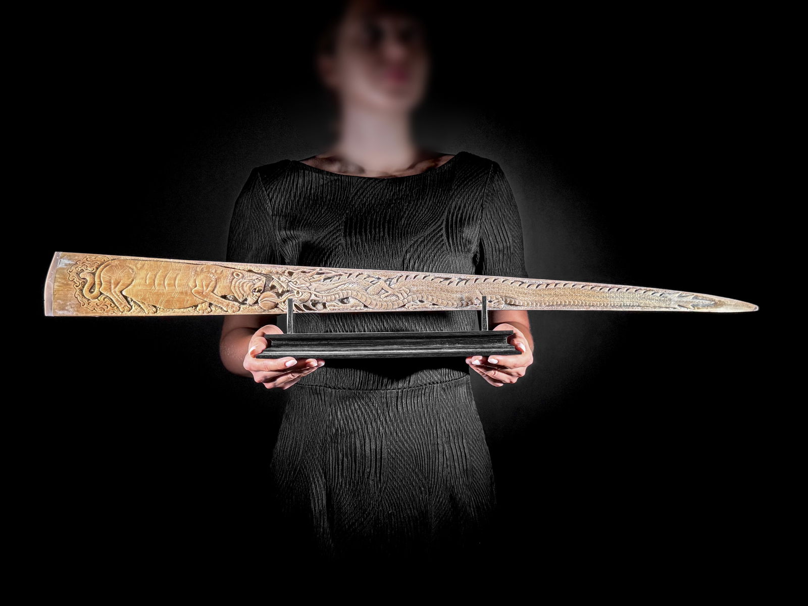 A large carved swordfish rostrum - Tiger dragon carving (1 of 10)