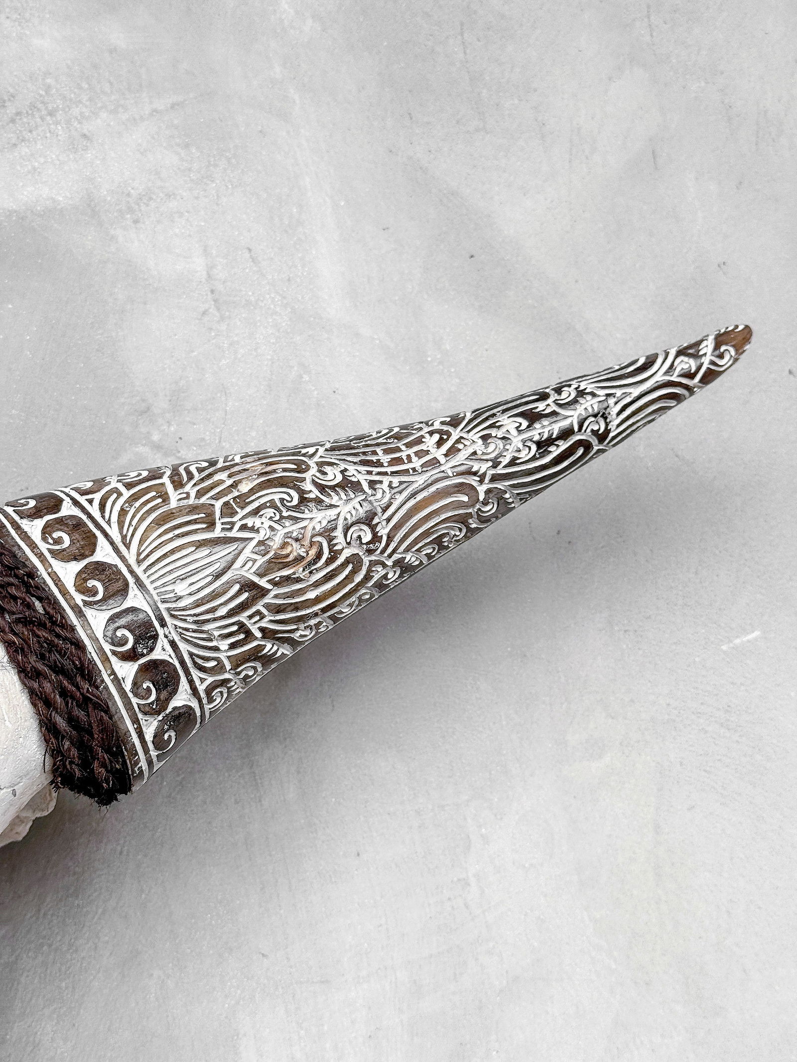 White cow skull carved horns - Flower mandala motif - 9