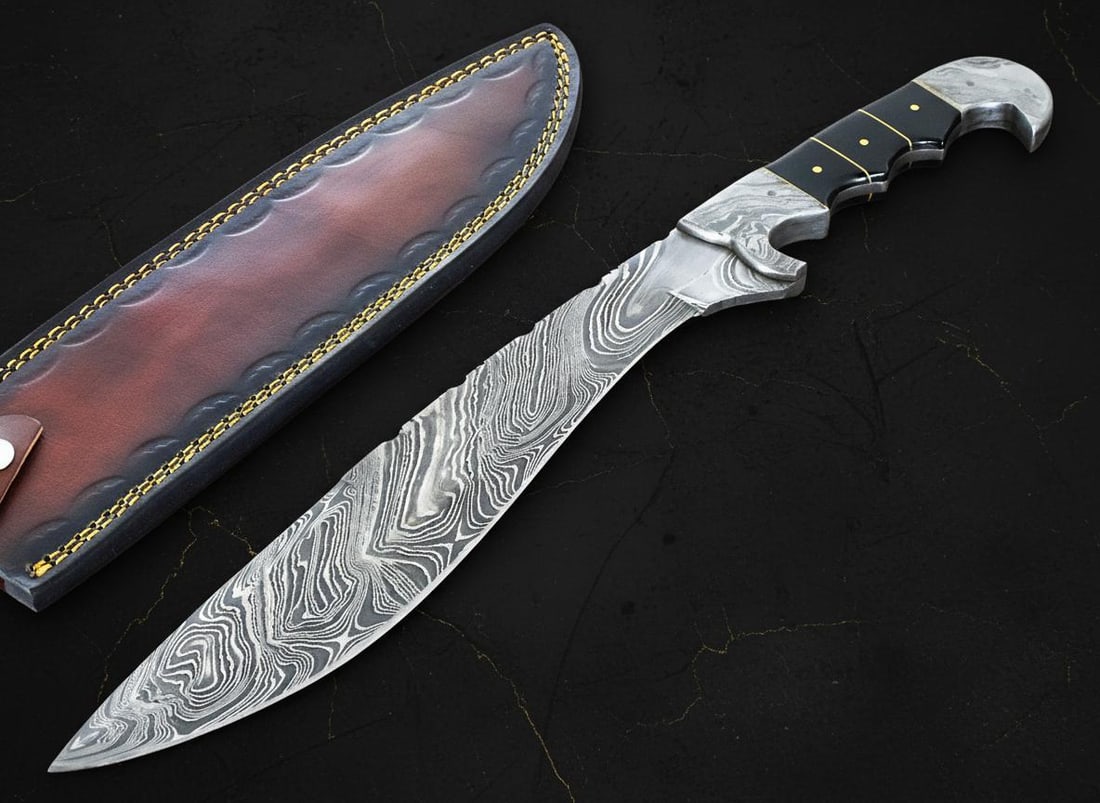 Custom Forged 17.5" Ranger Bowie Knife with Damascus Steel & Buffalo Horn Handle (1 of 8)