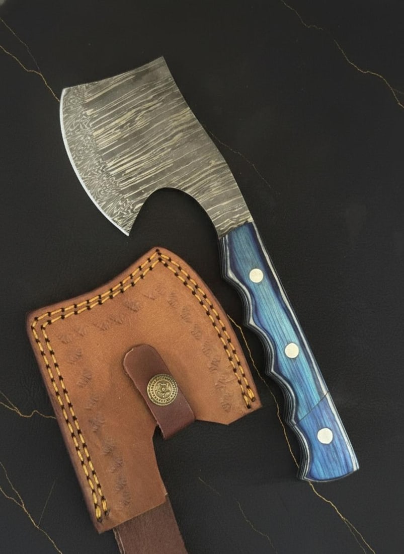 Hand Forged 9" Damascus Steel Axe Fire Storm Pattern Clip Point Hunting Hatchet: Title:Hand Forged 9" Damascus Steel Axe Fire Storm Pattern Clip Point Hunting HatchetDescription:This listing features a masterfully crafted Damascus steel axe, designed for reliability and