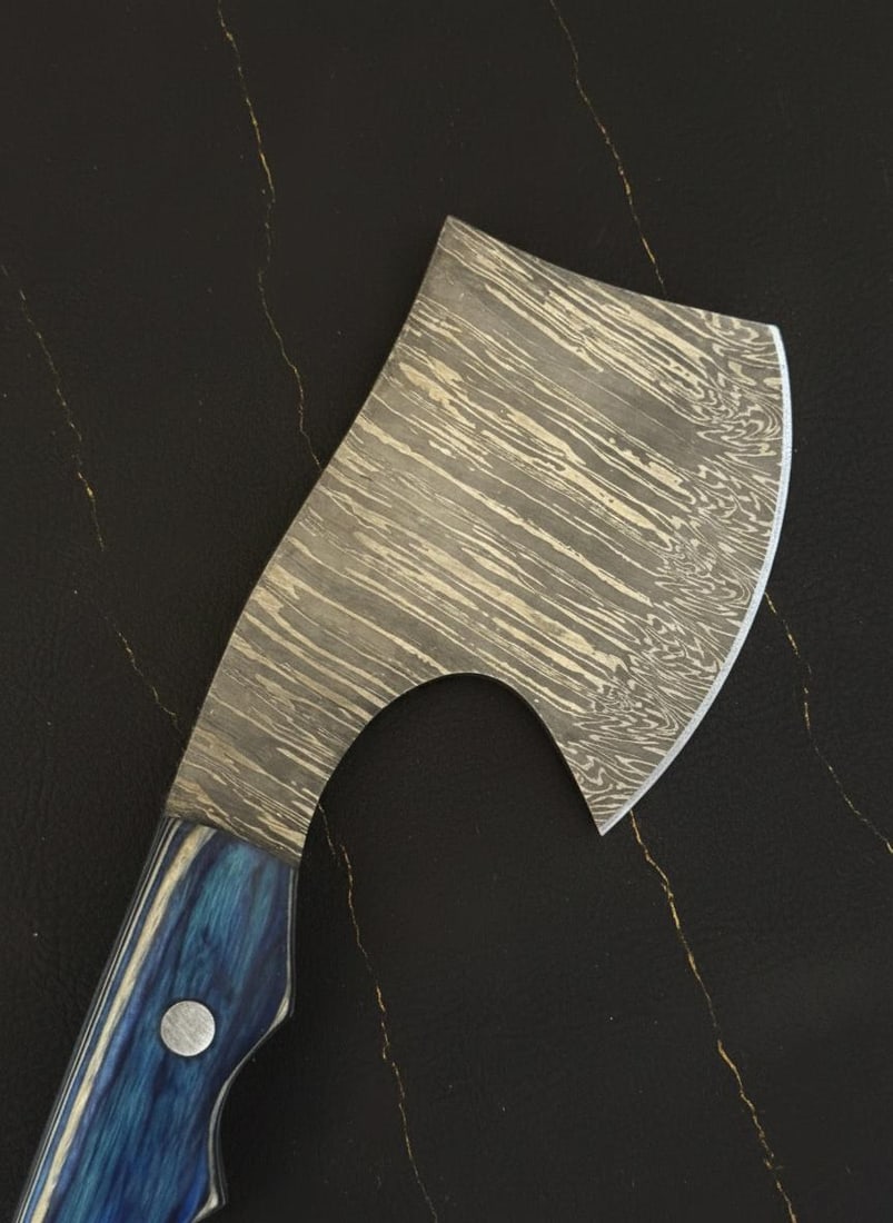 Hand Forged 9" Damascus Steel Axe Fire Storm Pattern Clip Point Hunting Hatchet - 3
