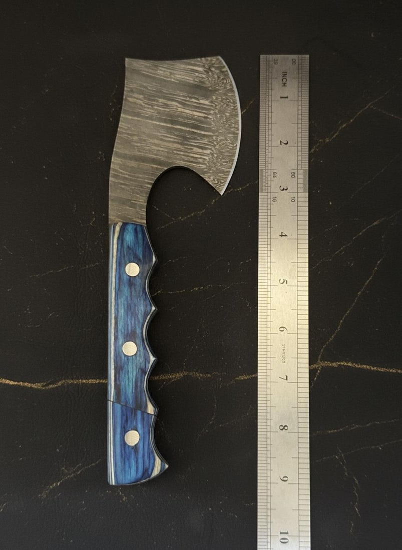 Hand Forged 9" Damascus Steel Axe Fire Storm Pattern Clip Point Hunting Hatchet - 5