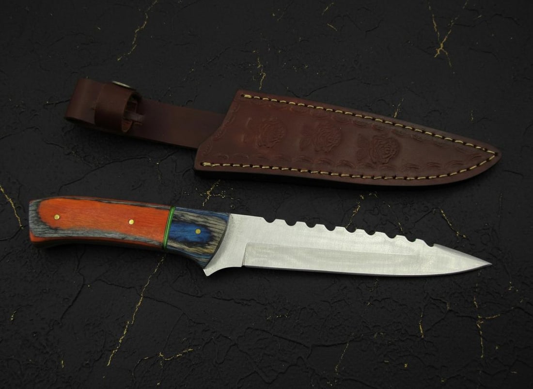Handmade Ashen Edge Fixed Blade Knife 10.5" Collectible with Wood Handle and Sheath: Title:Handmade Ashen Edge Fixed Blade Knife 10.5" Collectible with Wood Handle and SheathDescription:This collectible fixed blade knife is a handmade piece from Ashen Edge. It features a durable