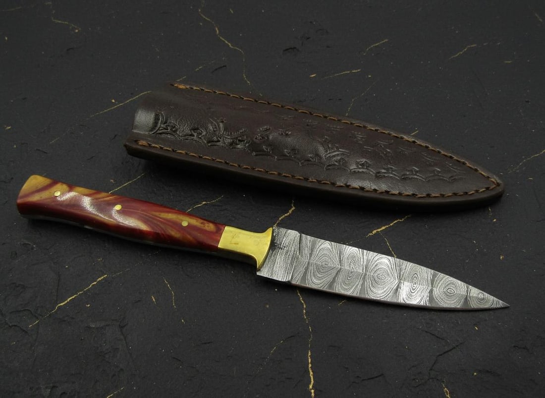 Handmade Wood Handle Spearpoint Knife with 8.5" Damascus Steel Fixed Blade & Sheath (1 of 5)
