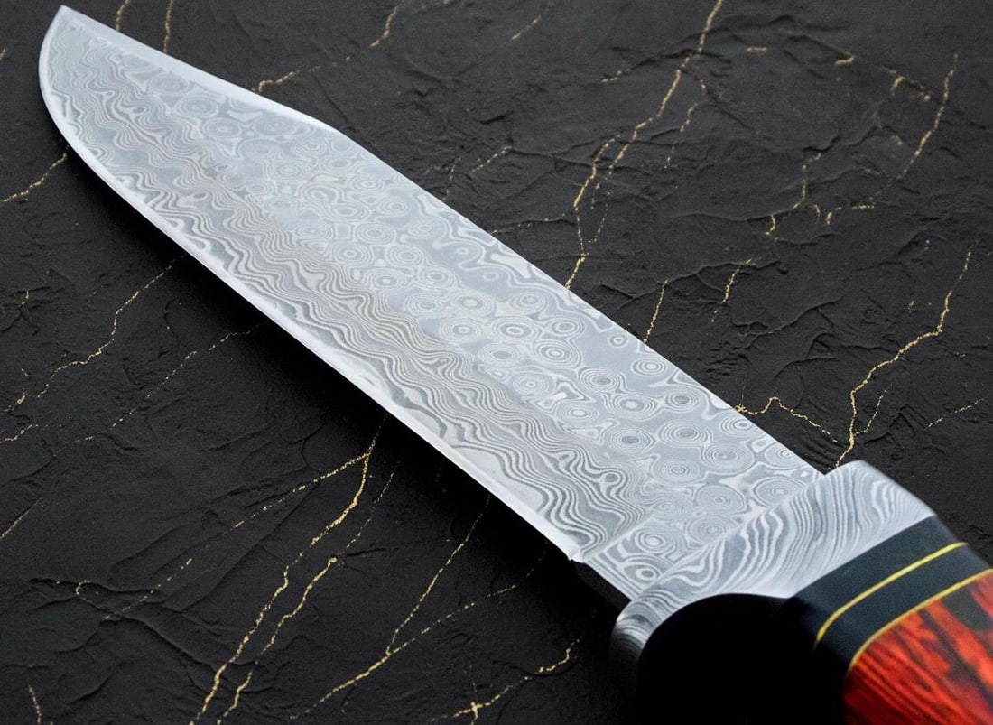Custom Forged Damascus Steel Bowie Knife 13.5" with Stag Horn & Wood Handle for Hunting - 7
