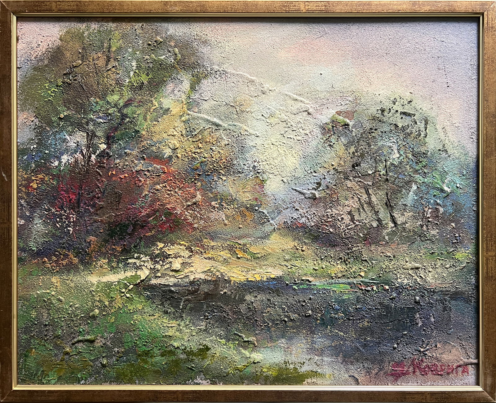 Abstract Oil painting with frame Autumn K. Leonid: Title: Abstract Oil painting with frame Autumn K. Leonid Description: 788KK Painter: K. Leonid Size: 40x50 cm/ 15.75x19.68 inches Components: oil, acrylic, fiberboard Original painting CONDITION: exce