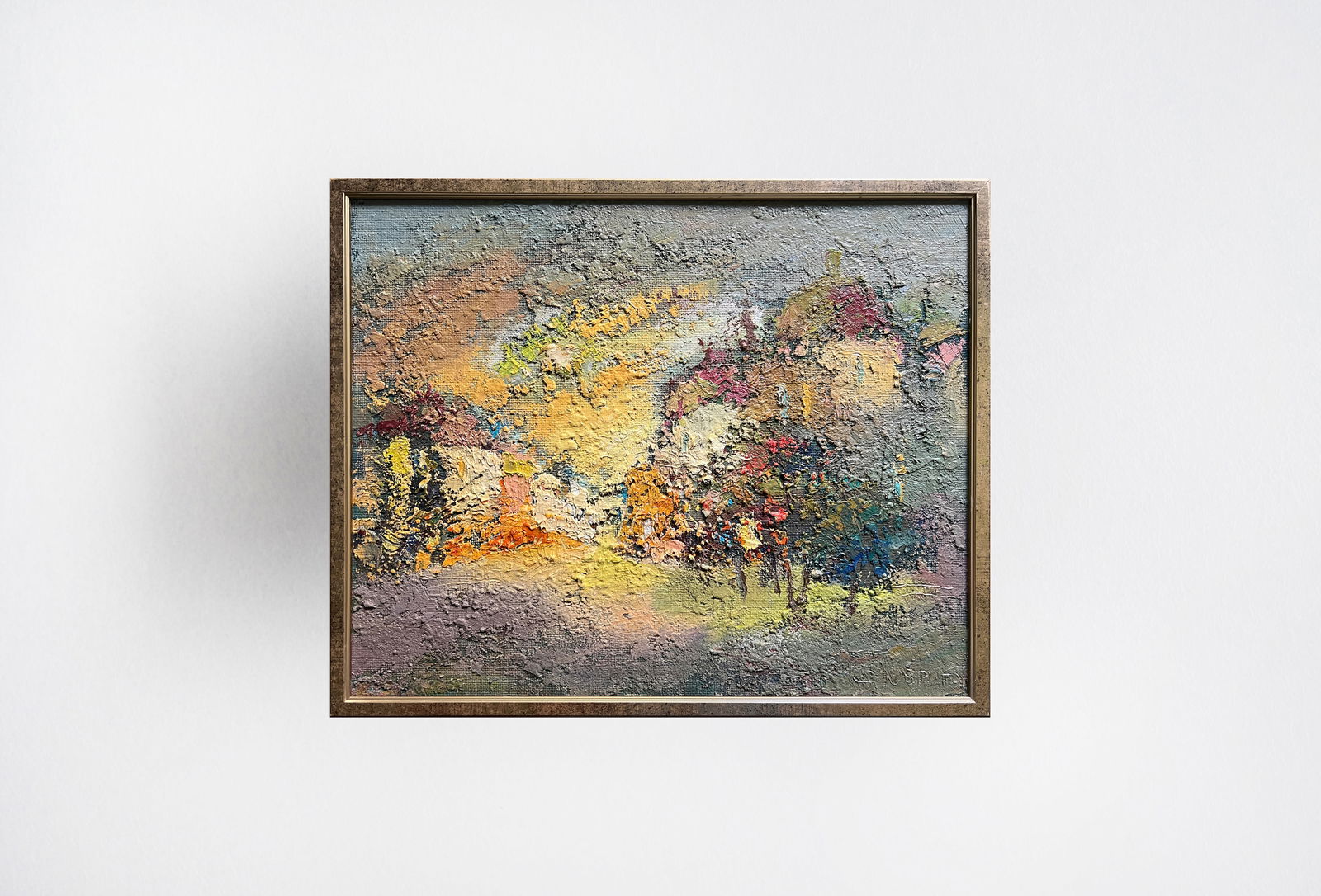 Abstract Oil painting with frame City K. Leonid - 12