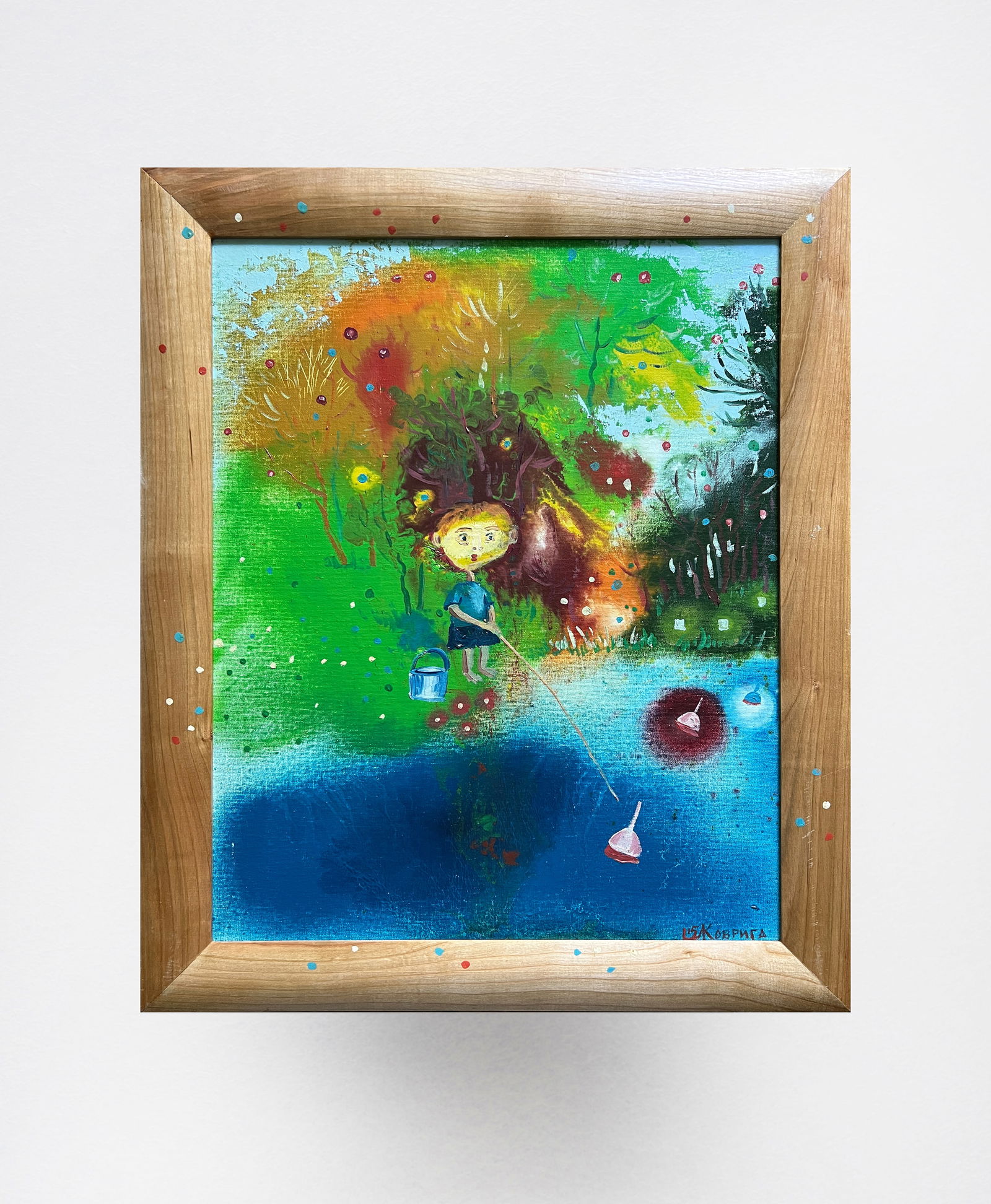 Abstract Oil painting with frame On a fishing trip K. Leonid - 12