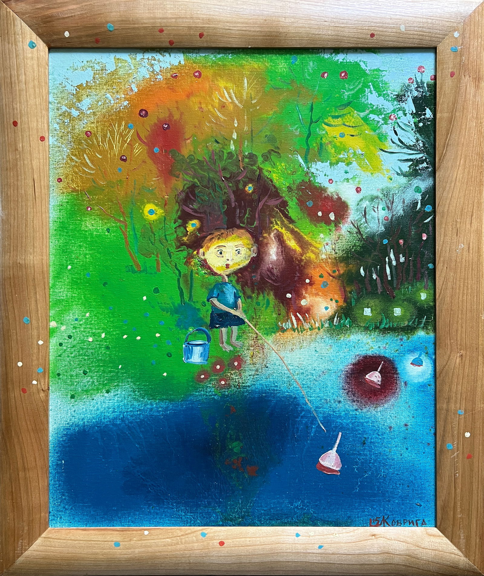 Abstract Oil painting with frame On a fishing trip K. Leonid: Title: Abstract Oil painting with frame On a fishing trip K. Leonid Description: 815KK Painter: K. Leonid Size: 50x40 cm/ 19.68x15.74 inches Components: oil, canvas, cardboard Original painting CONDIT