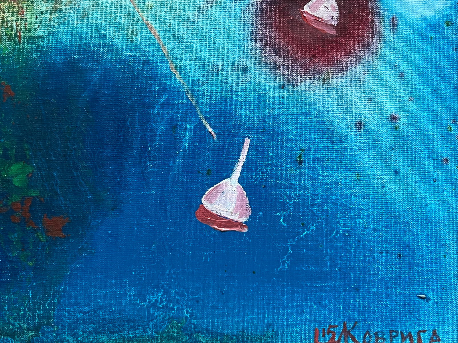 Abstract Oil painting with frame On a fishing trip K. Leonid - 7