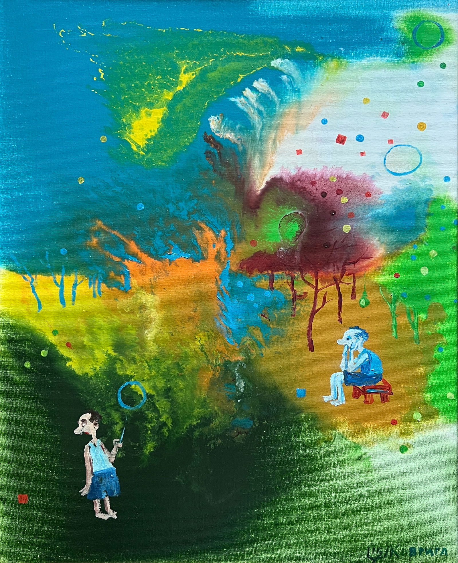 Abstract Oil painting with frame Reflections K. Leonid - 2