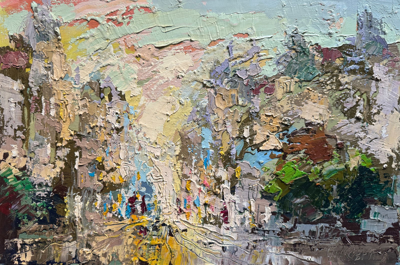 Abstract Oil painting with frame City, Evening K. Leonid: Title: Abstract Oil painting with frame City, Evening K. Leonid Description: 820KK Painter: K. Leonid Size: 40x60 cm/ 15.75x23.62 inches Components: oil, canvas Original painting CONDITION: excellent