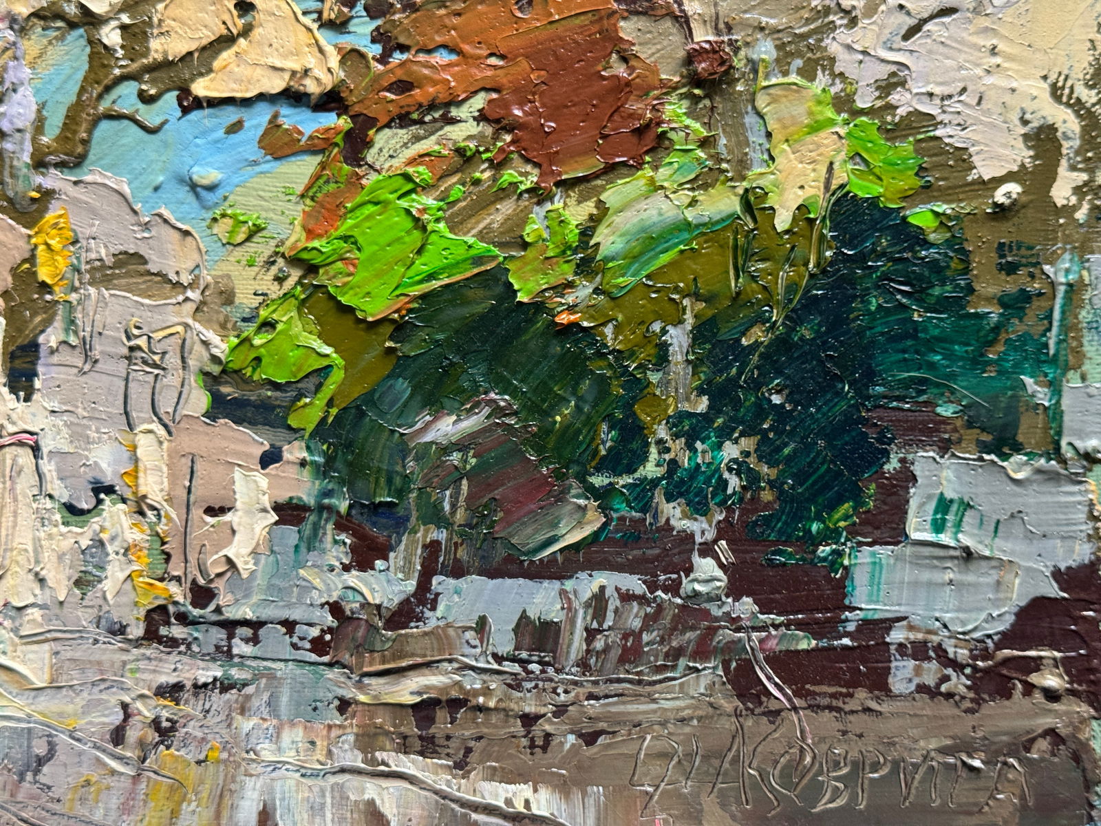 Abstract Oil painting with frame City, Evening K. Leonid - 5