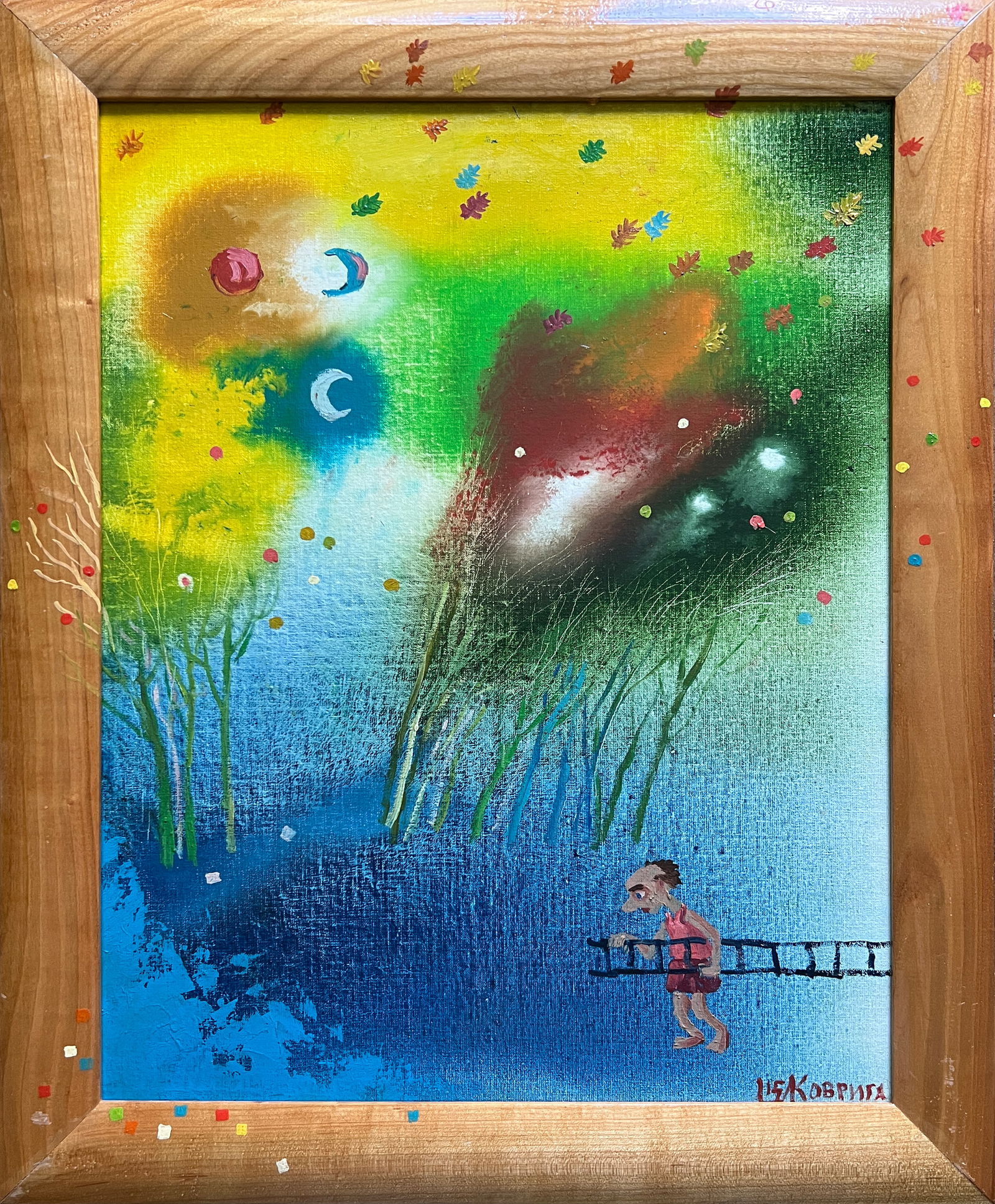 Abstract Oil painting with frame Autumn K. Leonid: Title: Abstract Oil painting with frame Autumn K. Leonid Description: 823KK Painter: K. Leonid Size: 50x40 cm/ 19.68x15.74 inches Components: oil, canvas, cardboard Original painting CONDITION: excell