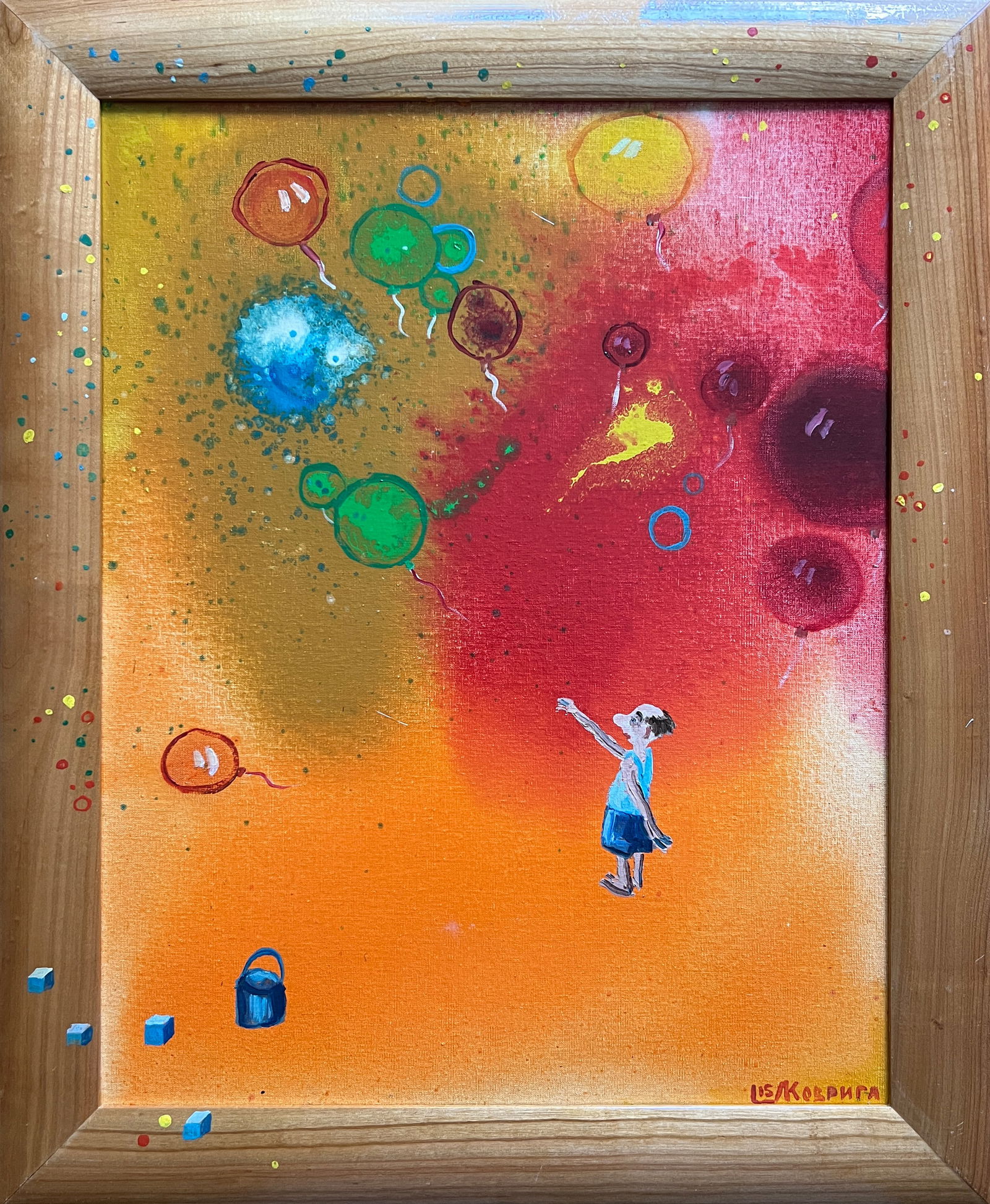 Abstract Oil painting with frame balloon popped K. Leonid: Title: Abstract Oil painting with frame balloon popped K. Leonid Description: 825KK Painter: K. Leonid Size: 50x40 cm/ 19.68x15.74 inches Components: oil, canvas, cardboard Original painting CONDITION