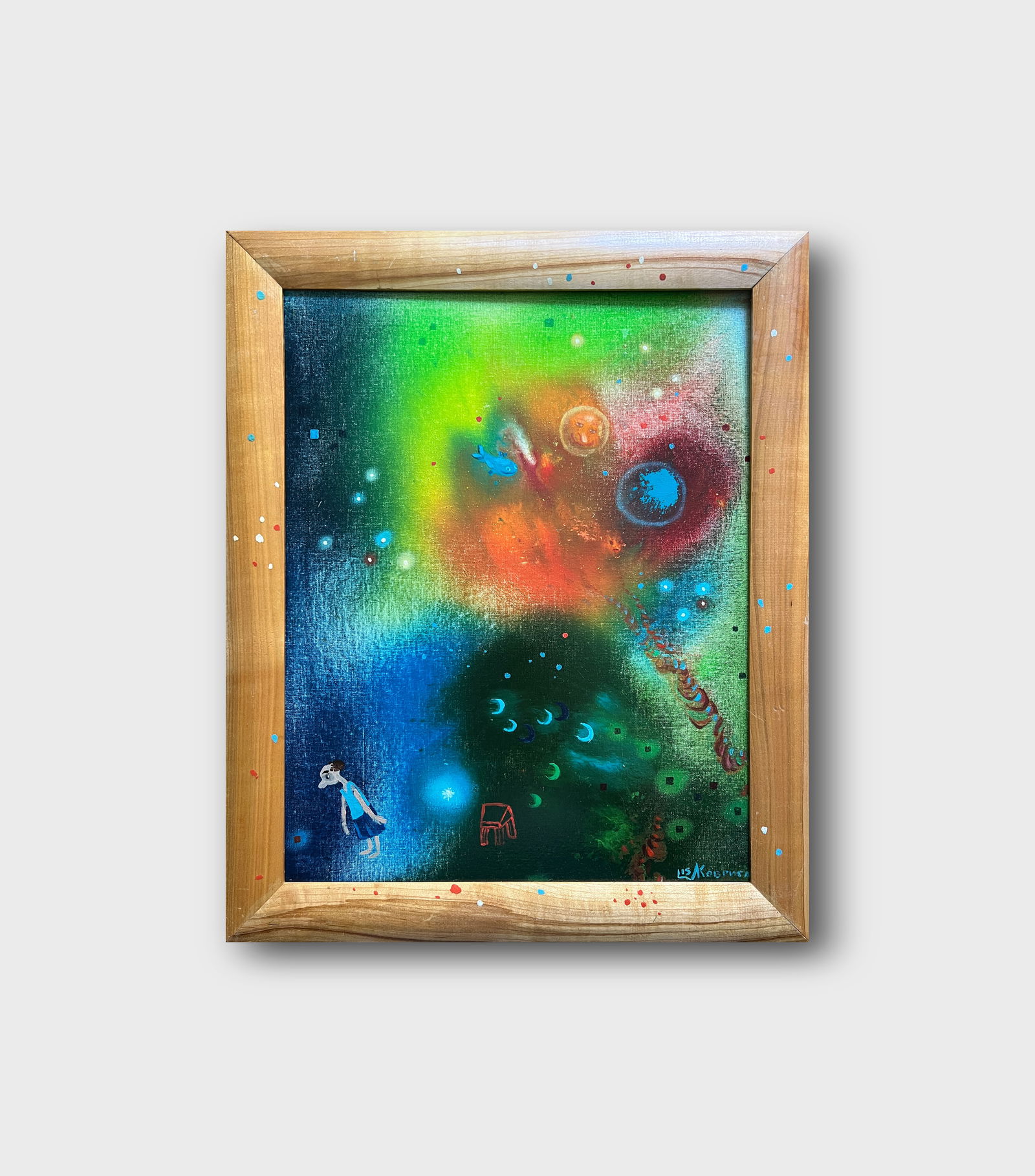 Abstract Oil painting with frame Blue fish K. Leonid - 11