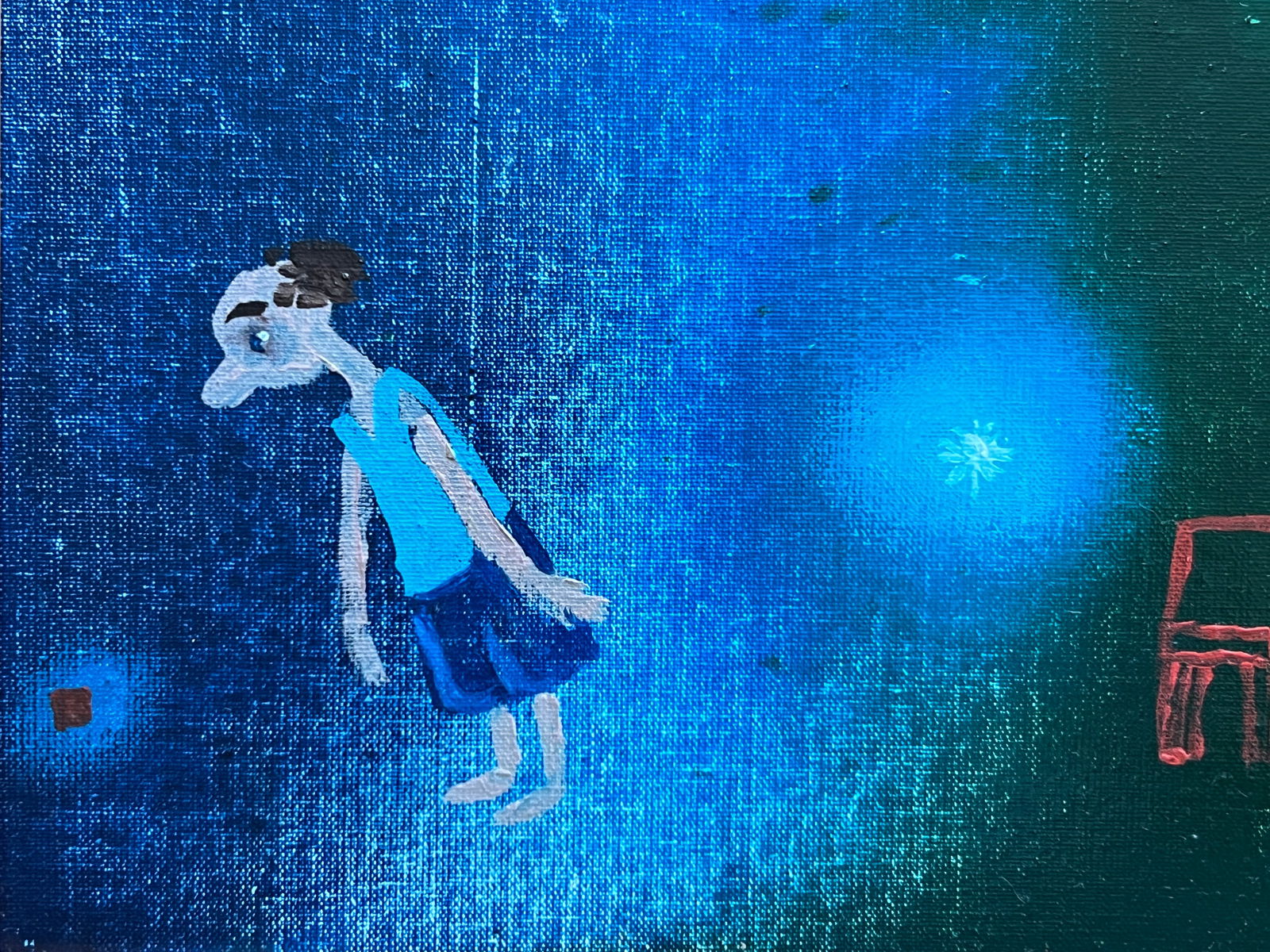 Abstract Oil painting with frame Blue fish K. Leonid - 5