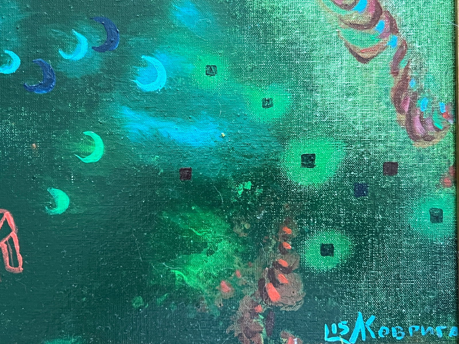 Abstract Oil painting with frame Blue fish K. Leonid - 6