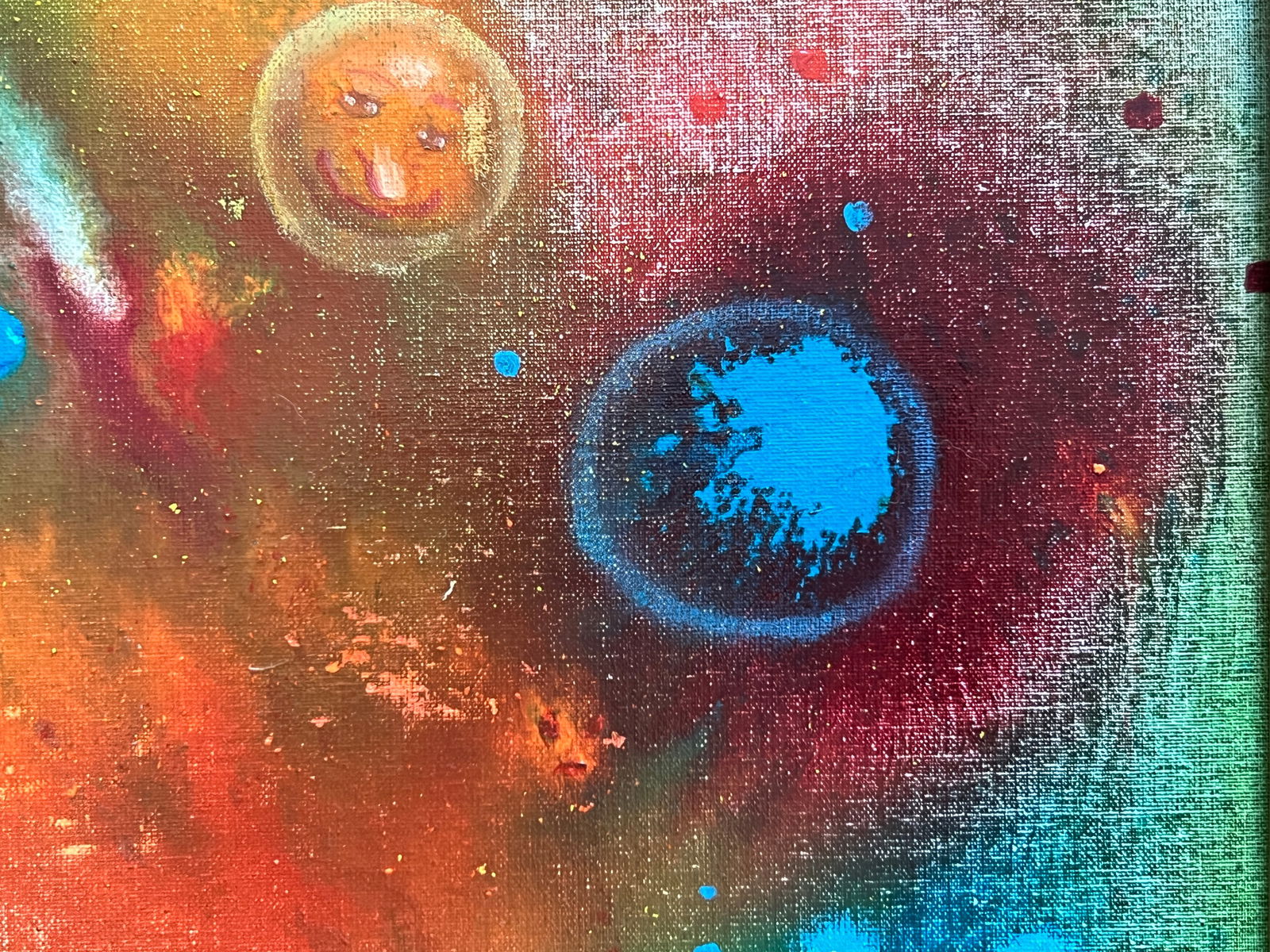 Abstract Oil painting with frame Blue fish K. Leonid - 8