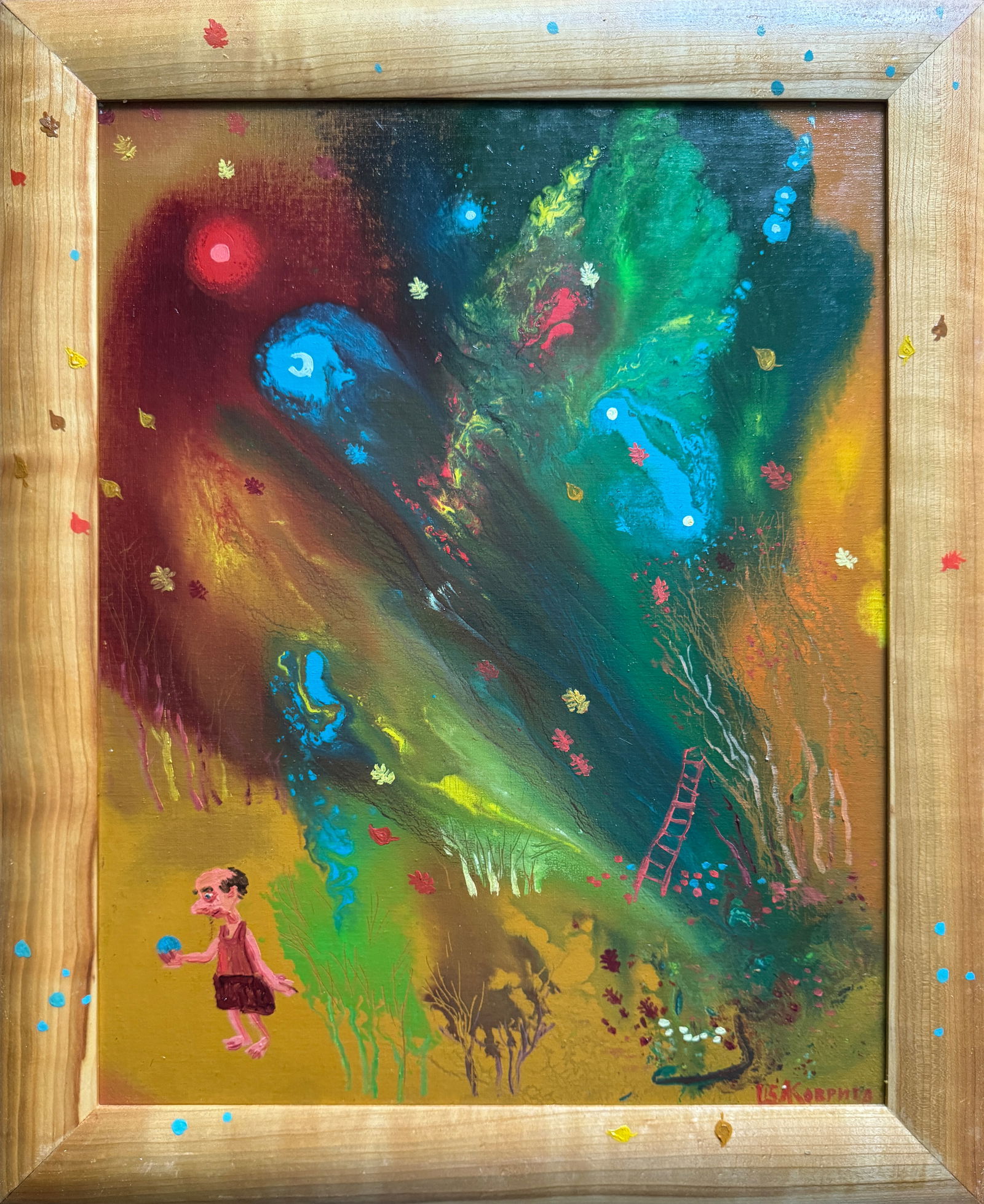 Abstract Oil painting with frame Apple K. Leonid: Title: Abstract Oil painting with frame Apple K. Leonid Description: 899KK Painter: K. Leonid Size: 50x40 cm/ 19.68x15.74 inches Components: oil, canvas, cardboard Original painting CONDITION: 