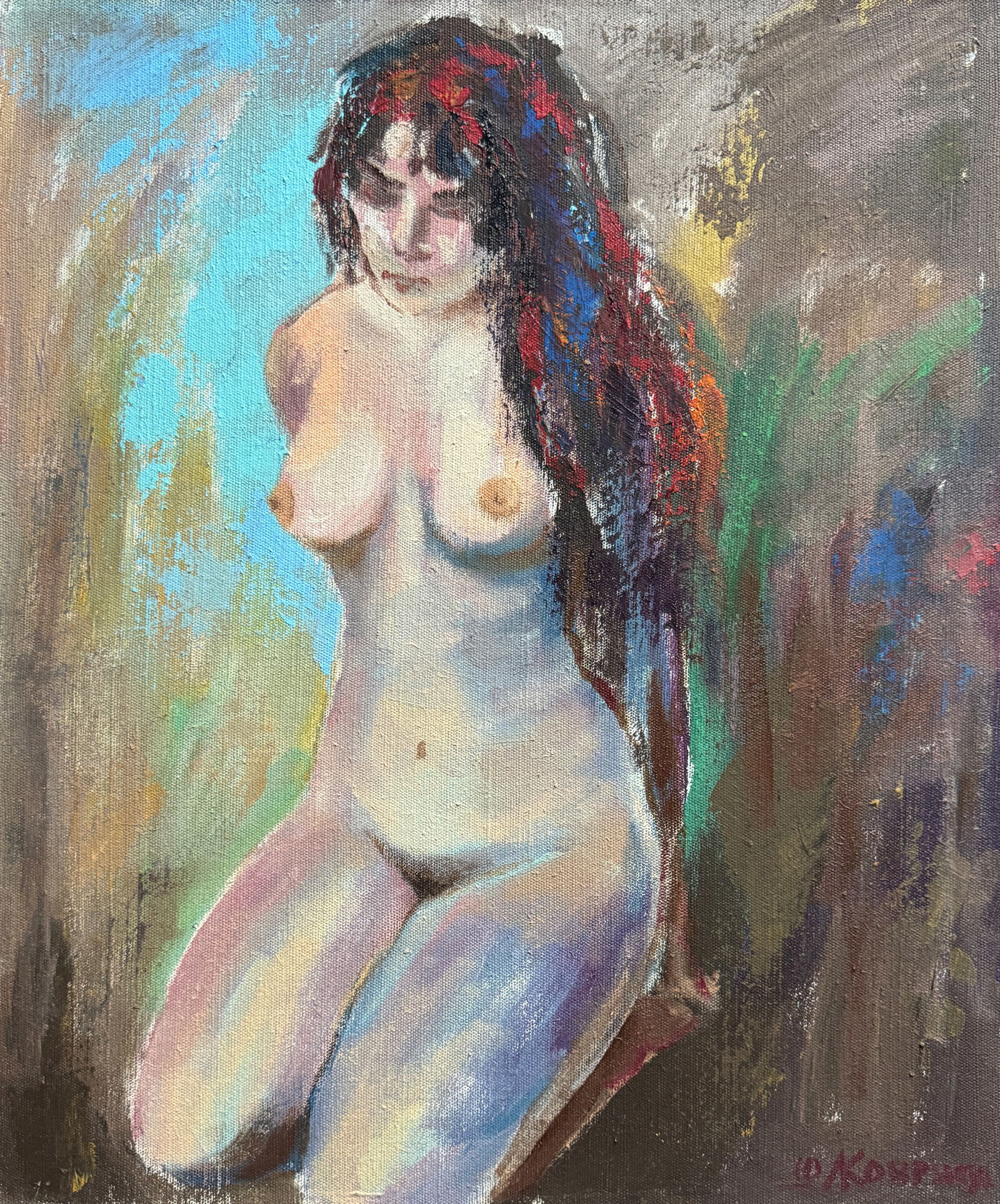 Abstract Oil painting with frame lady figures K. Leonid: Title: Abstract Oil painting with frame lady figures K. Leonid Description: 993KK Painter: K. Leonid Size: 60x50 cm/ 23.62x19.68 inches Components: oil, acrylic, canvas Original painting CONDITION: ex