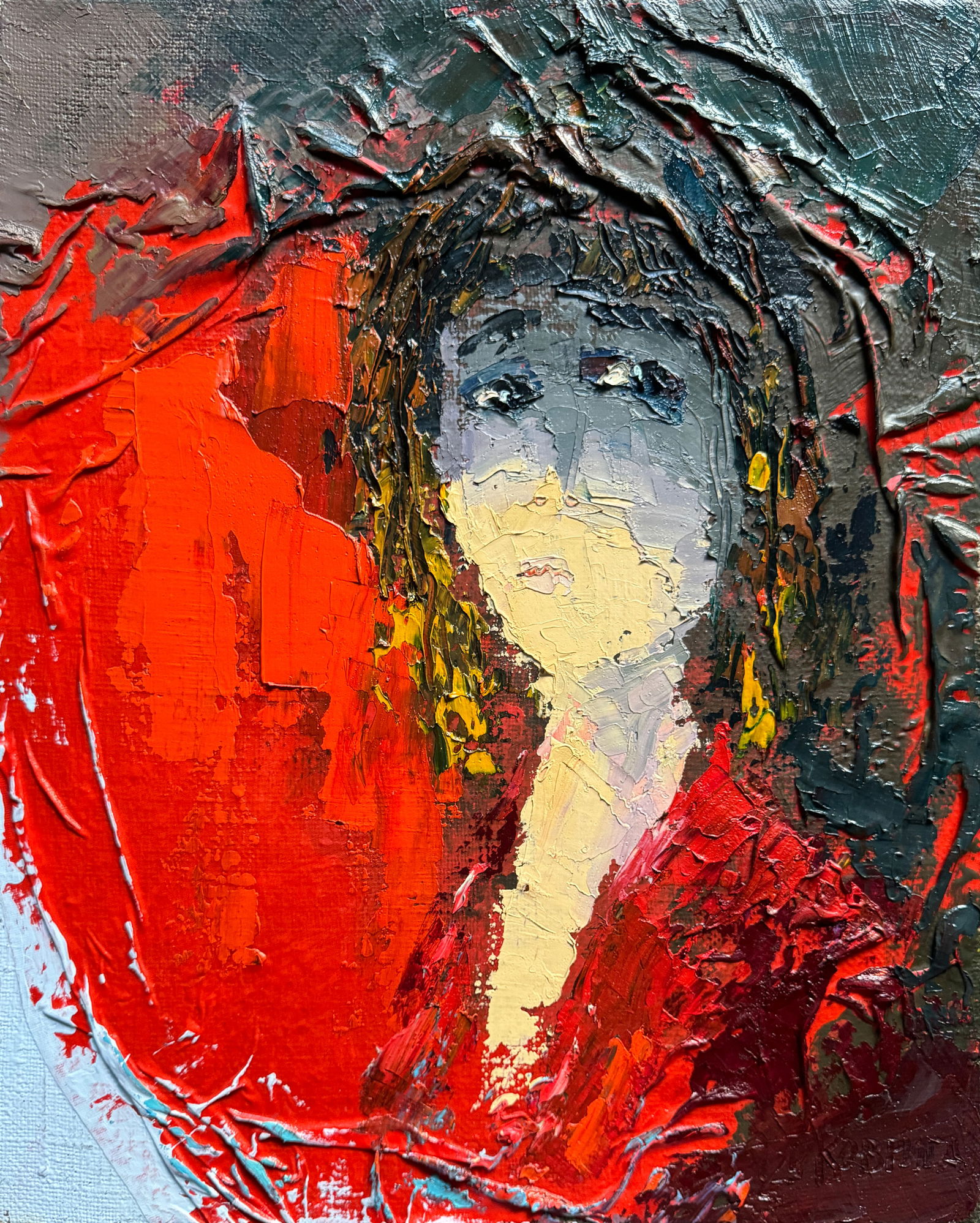 Abstract Oil painting with frame Female portrait K. Leonid (1 of 11)