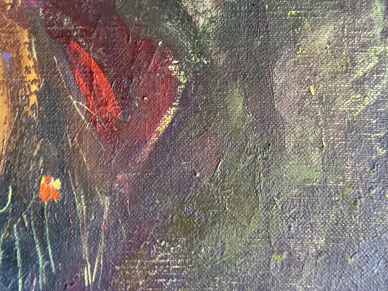 Abstract Oil painting with frame red hat K. Leonid - 11