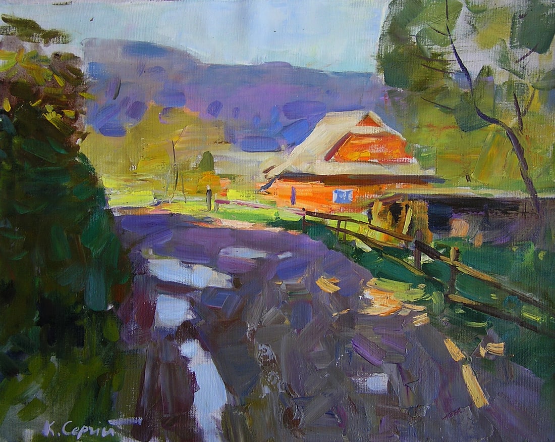 Oil painting after rain Serg Kovalenko: Title: Oil painting after rain Serg Kovalenko Description: 94SK Painter: Serg Kovalenko Size: 60x50 cm/23.6x19.7 inches Components: oil, canvas Original painting CONDITION: excellent ERA: 