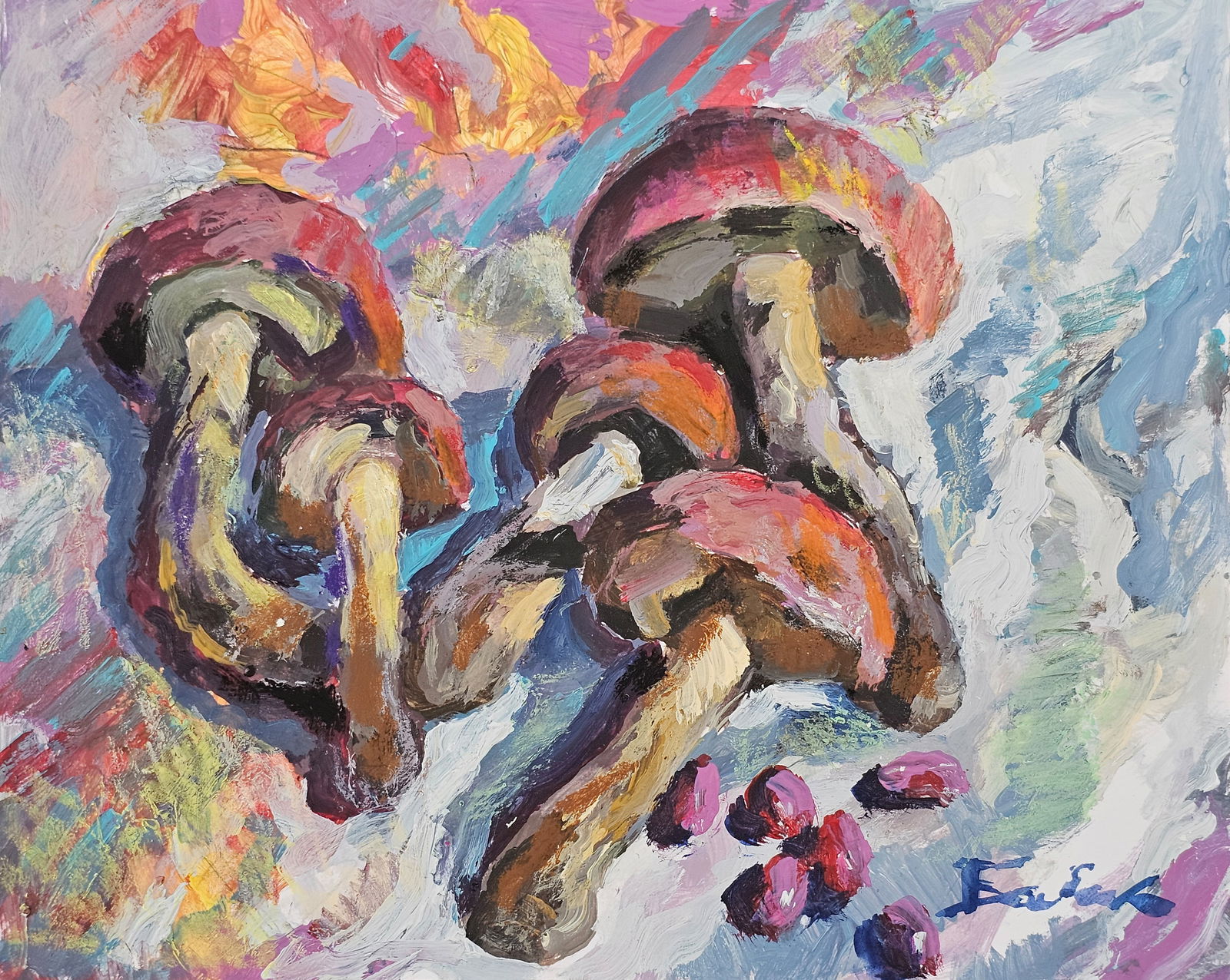 Acrylic painting Polish mushroom Vyacheslav Petrovich Babac (1 of 10)