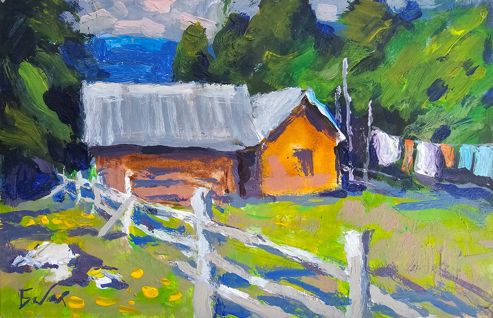Acrylic painting Carpathian village Vyacheslav Petrovich Babac (1 of 10)