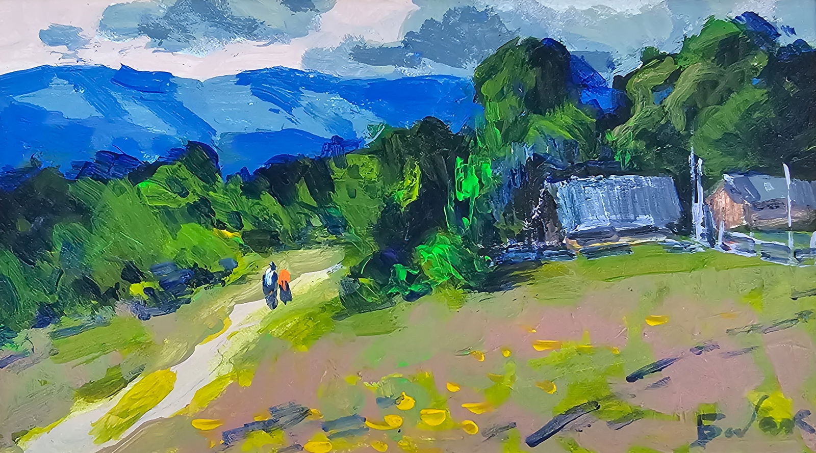 Acrylic painting a village in the Carpathians Vyacheslav Petrovich Babac (1 of 10)