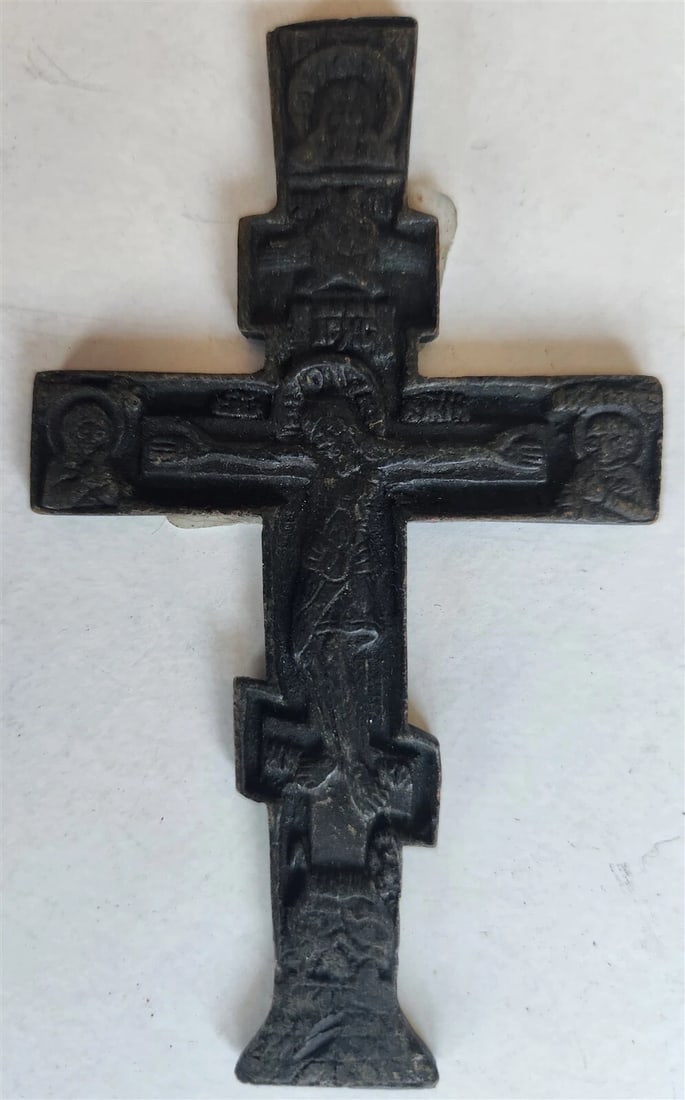 RUSSIAN BRONZE CRUSIFIX ICON 18th-19th CENTURY antique CROSS RARE (1 of 4)
