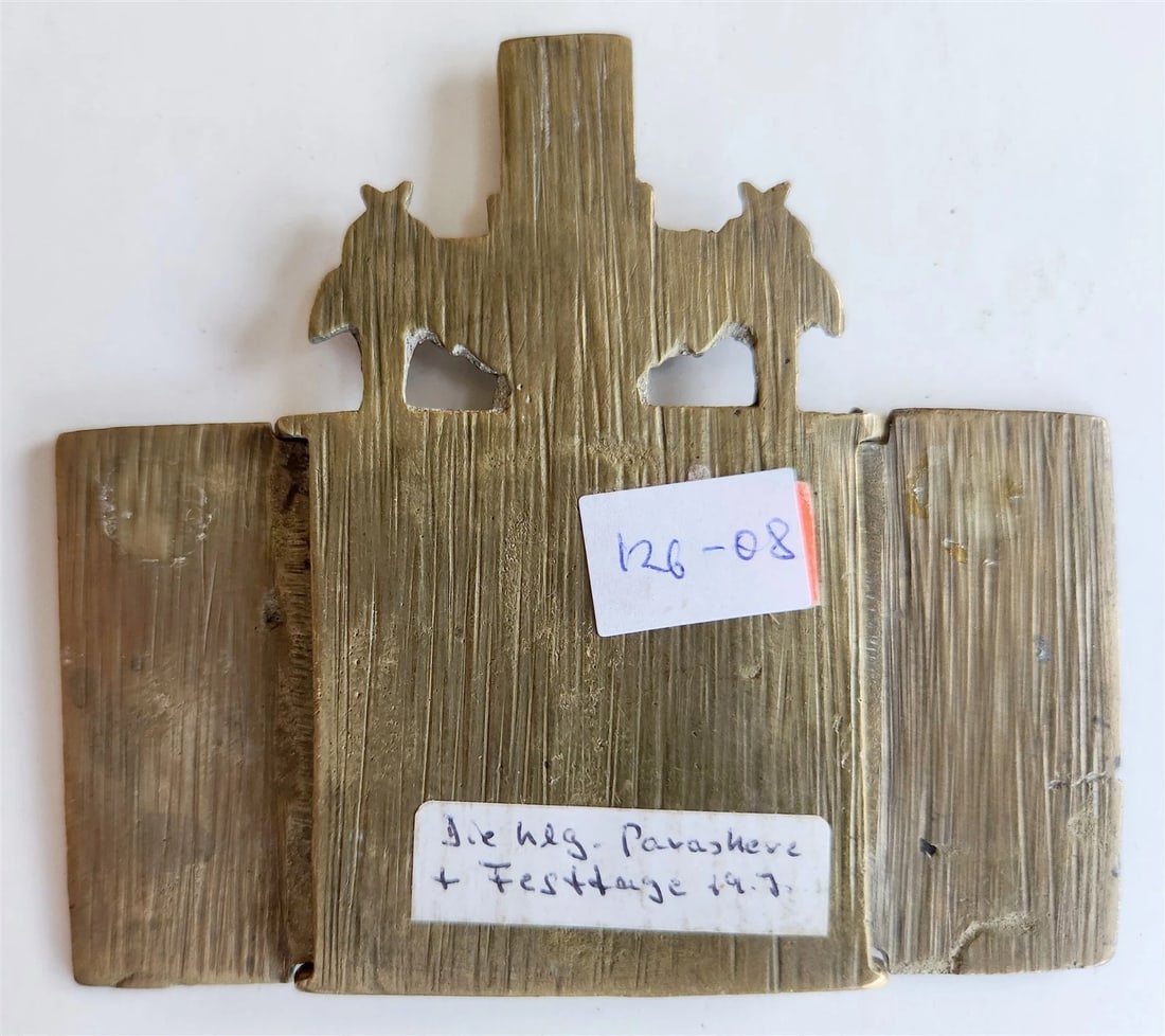 RUSSIAN BRONZE TRAVELER'S ICON TRYPTICH of ST. Paraskeva antique 19 century - 3